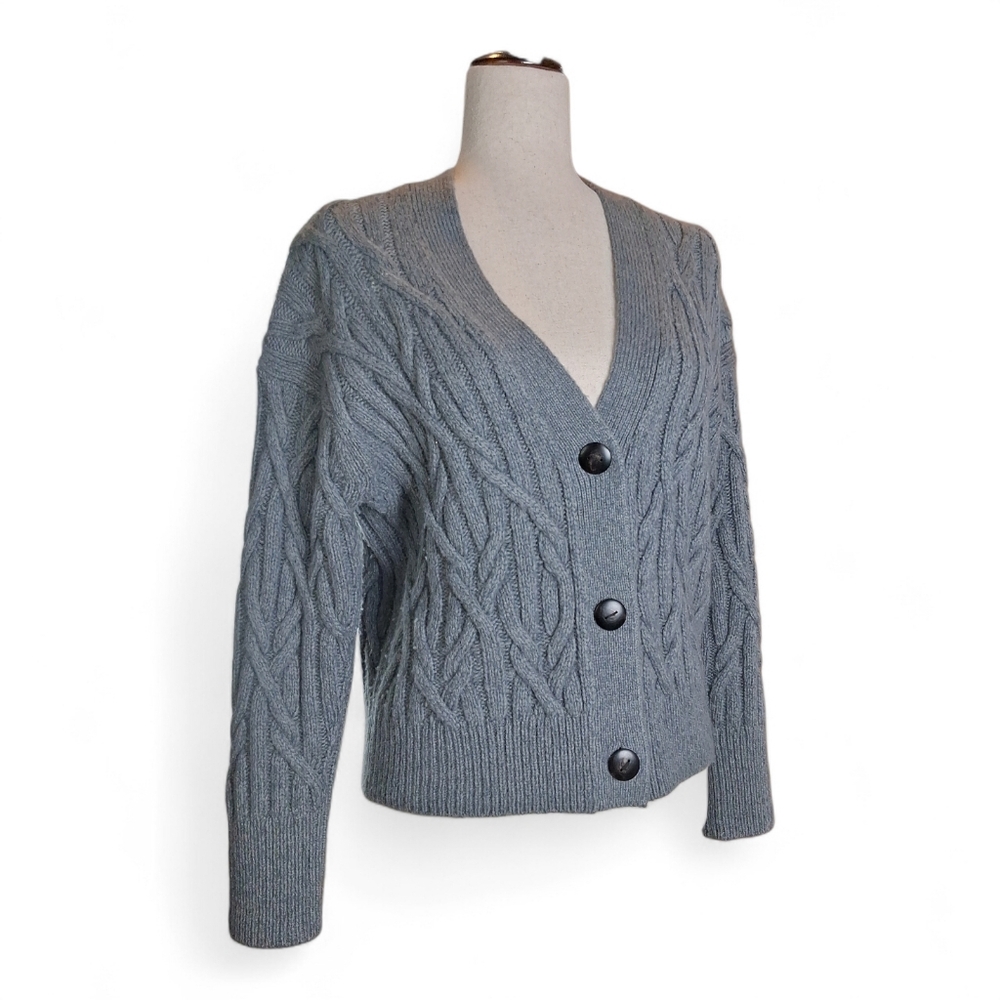 Vince Gray Cable Wool & Cashmere Blend Cardigan Size XXS / TTP